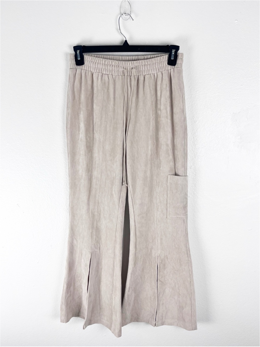 ANTHROPOLOGIE DAILY PRACTICE Cream Ribbed High Ankle Splits Flare Pants Small